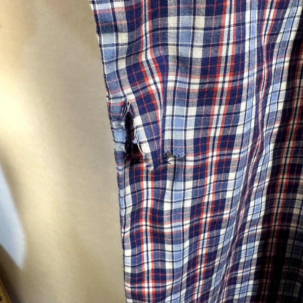 Wrangler Western Pearl Snap Shirt Mens SZ XL Tall Blue Red Plaid Cowboy Rodeo - Picture 6 of 12